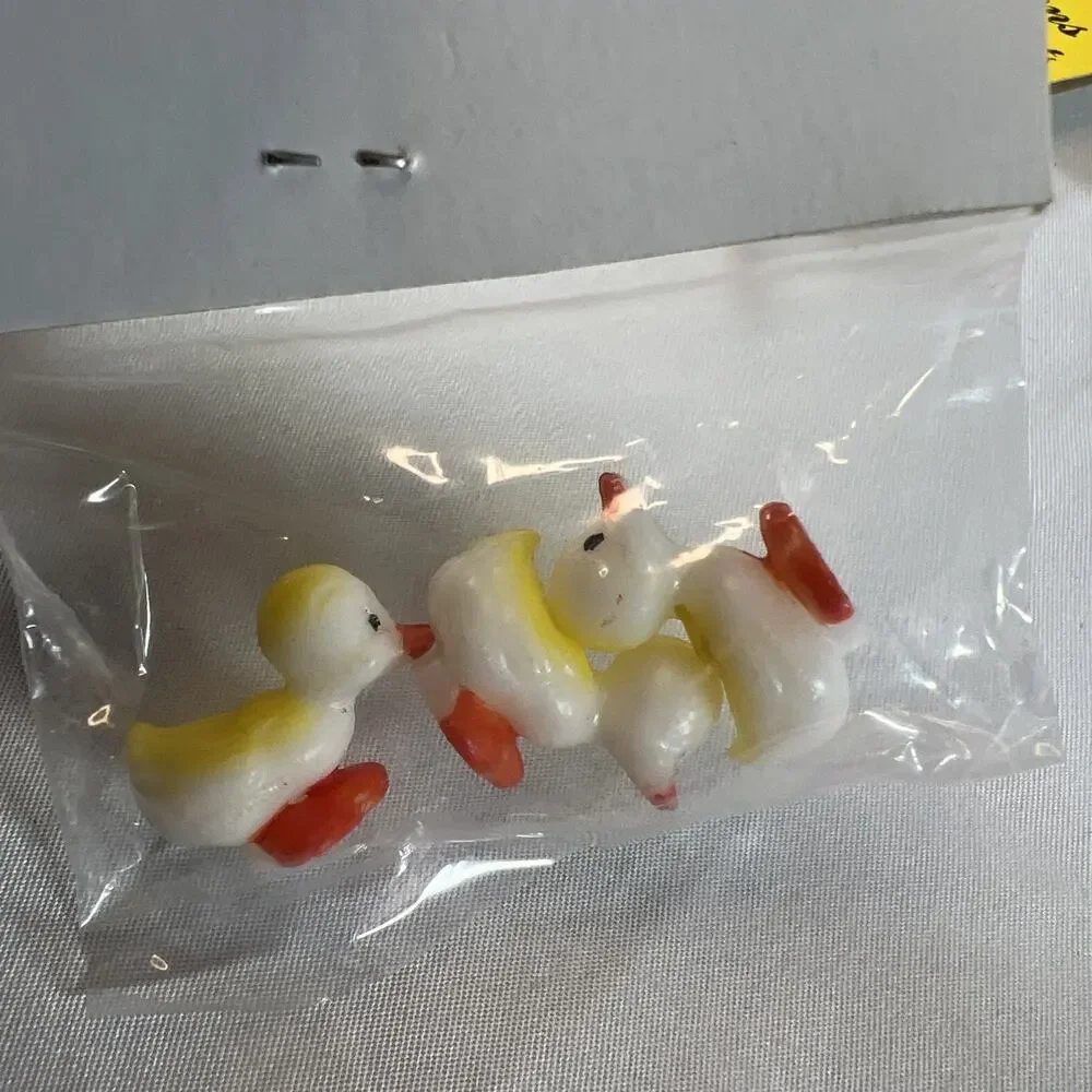 Vintage Hand Painted Duck Miniatures Set of 6 Plastic Yellow Ducklings Mini Tiny